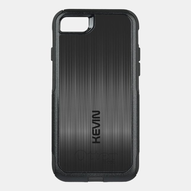 Black Carbon Fiber Texture Monogram Otterbox iPhone Case (Back)