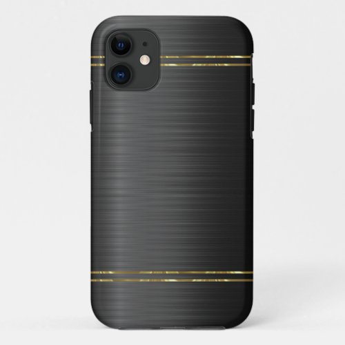 Black carbon fiber texture with gold accent iPhone 11 case