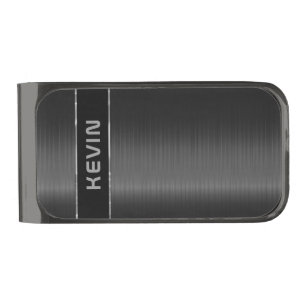 Black carbon fibers texture monogram gunmetal finish money clip