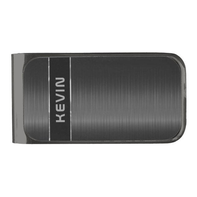 Black carbon fibers texture monogram gunmetal finish money clip (Front)