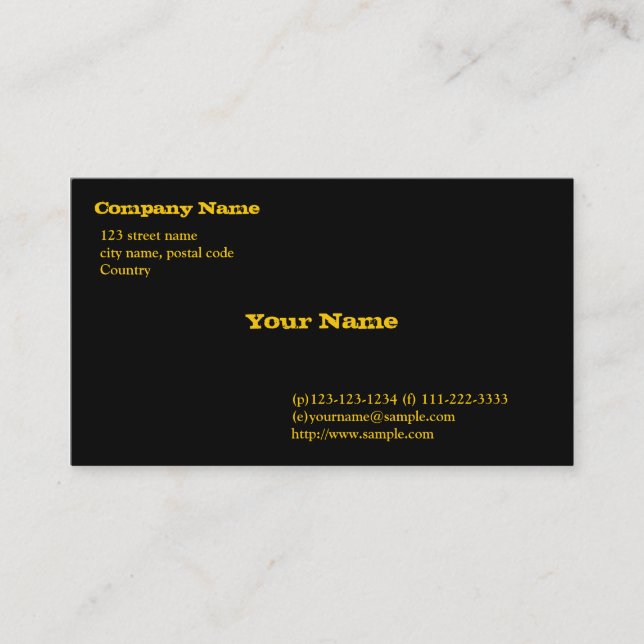 black card, gold fonts business card (Front)