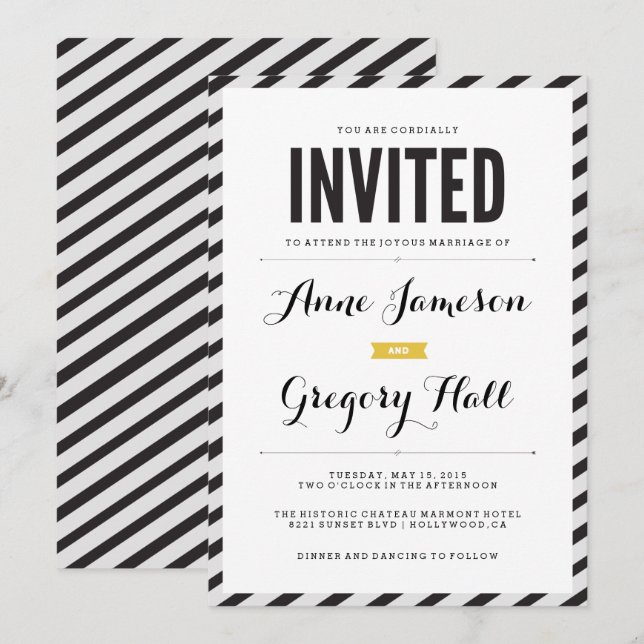 Black Carnival Stripes Modern Wedding Invitation (Front/Back)