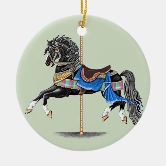 Black Carousel Horse Ceramic Ornament (Front)