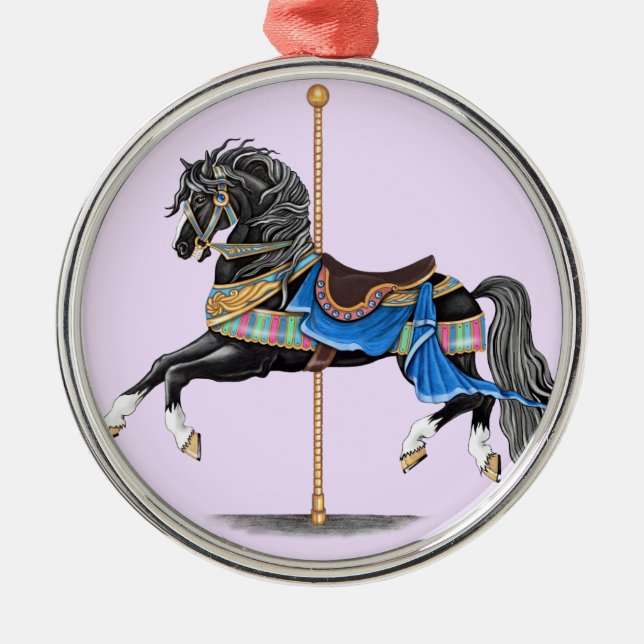 Black Carousel Horse Metal Ornament (Front)