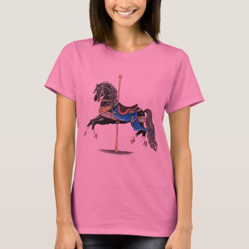 Black Carousel Horse T_Shirt