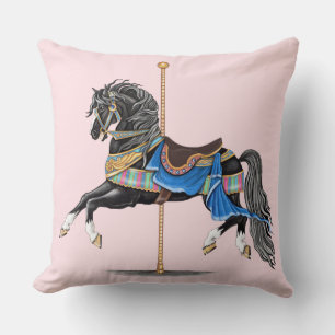 Black Carousel Horse Throw Pillow