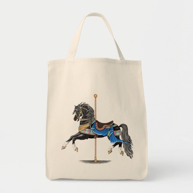 Black Carousel Horse Tote Bag (Front)