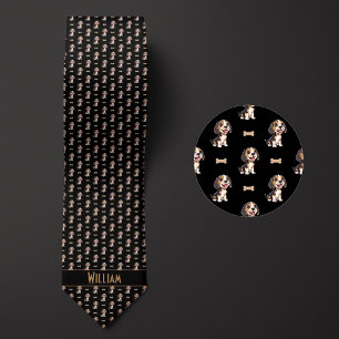 Black Cartoon Beagle Neck Tie