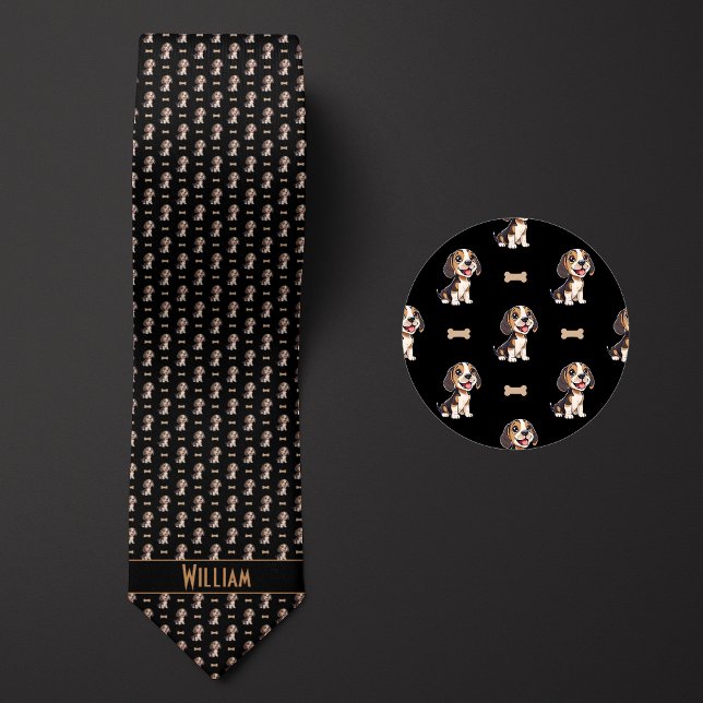 Black Cartoon Beagle Neck Tie (Creator Uploaded)