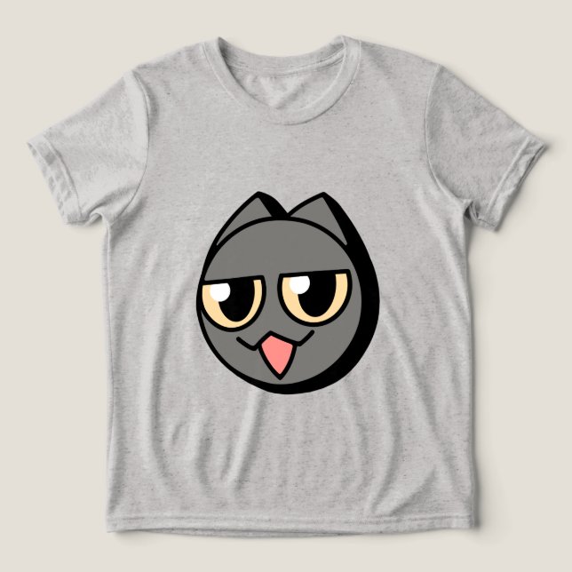 Black Cartoon Cat Tri-Blend Shirt (Design Front)