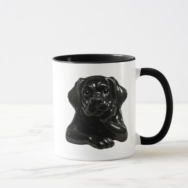Black cartoon dog with a tender look in 3D. Mug (Right)