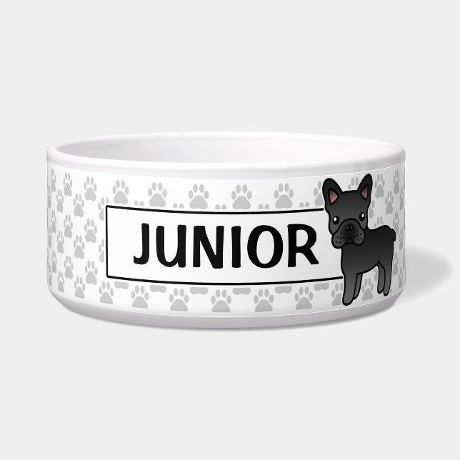 Black Cartoon French Bulldog Bowl (Front)