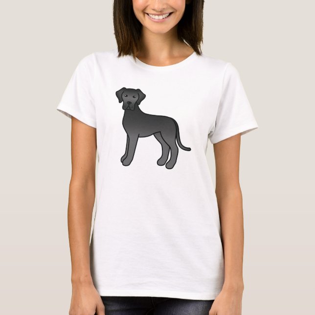 Black Cartoon Great Dane Dog T-Shirt (Front)