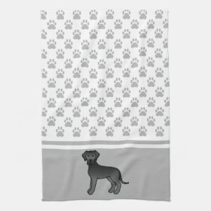 Black Cartoon Great Dane With Grey Paws Pattern Kitchen Towel