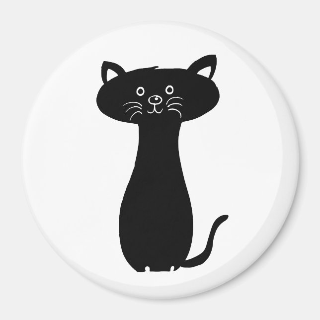 Black Cartoon Kitty Magnet (Front)