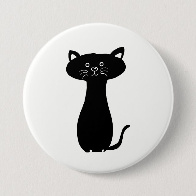 Black Cartoon Kitty Pinback Button (Front)