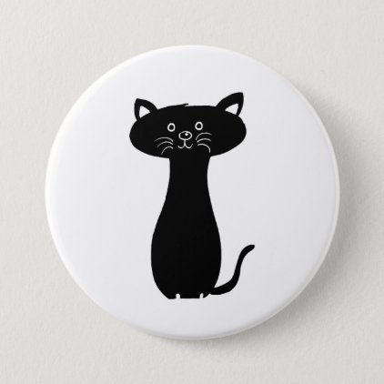 Black Cartoon Kitty Pinback Button