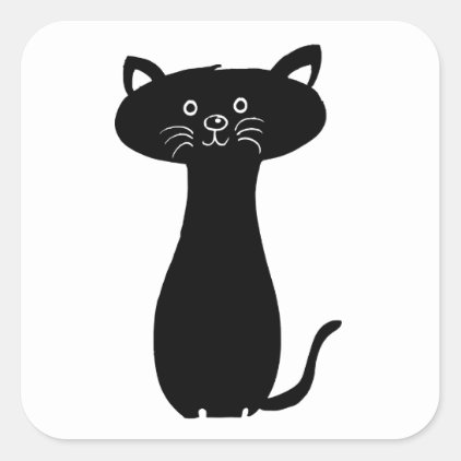 Black Cartoon Kitty Square Sticker