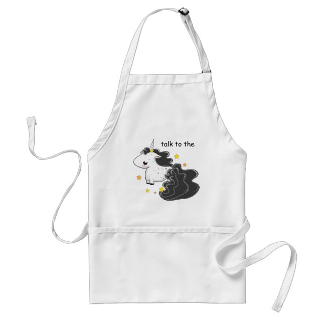 Black cartoon unicorn with stars apron (Front)