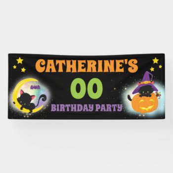 Black Cartoon Witch Cats Night Sky Boo Ice Cream B Banner by mensgifts at Zazzle