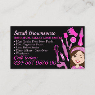 Black Cartoon Woman Bakery Cake Pastry Cooking Business Card
