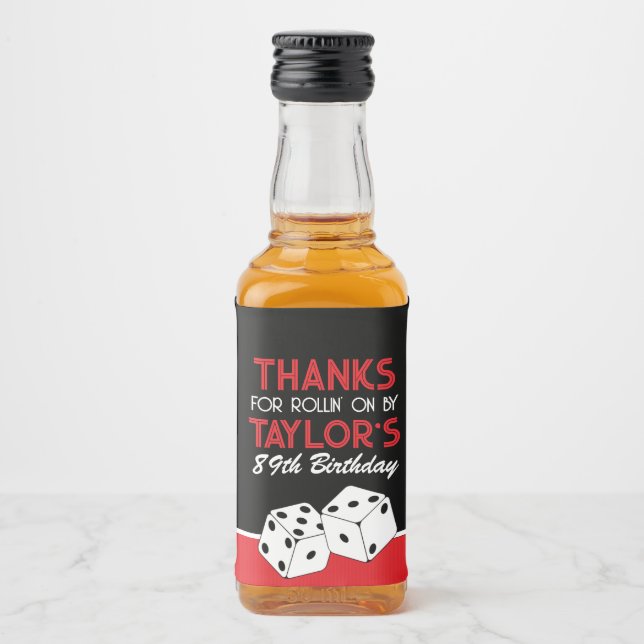 Black Casino Dice Birthday Favor Liquor Bottle Label (Front)