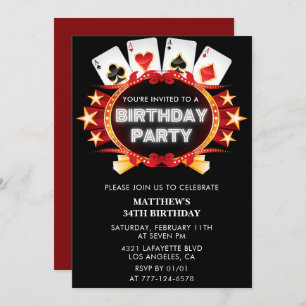 Black Casino Men Las vegas Poker 34th birthday Invitation