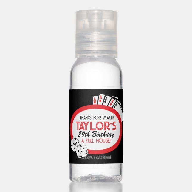 Black Casino Poker Birthday Thank You Favor Hand Sanitizer (Front)