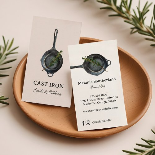 Black Cast Iron Skillet Personal Chef  Catering Business Card