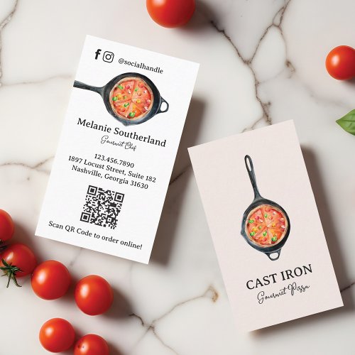 Black Cast Iron Skillet Pizza Catering  Delivery Business Card