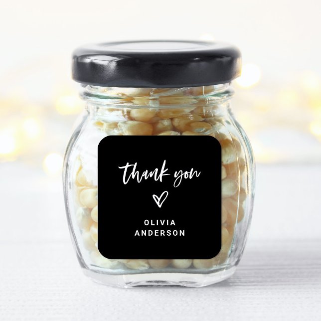 Black Casual Script and Heart | Branding Thank You Square Sticker (Creator Uploaded)