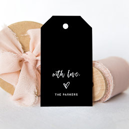 Black | Casual Script and Heart With Love Gift Tags