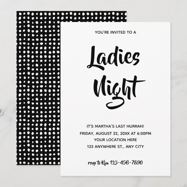 Black Casual Script | Ladies Night Bridal Shower Invitation (Front/Back)