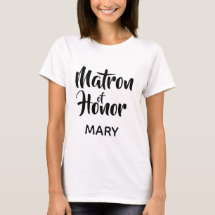 Black Casual Script Matron of Honor Monogram Favor T-Shirt