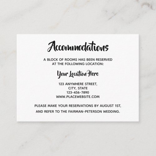 Black Casual Script  Wedding Accommodations Enclosure Card