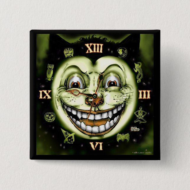 Black Cat 13 Clock Halloween Button (Front)