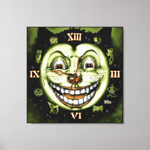 Black Cat 13 Clock Halloween Canvas Print