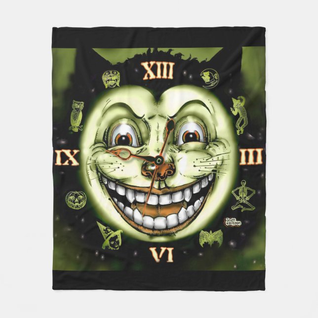 Black Cat 13 Clock Halloween Fleece Blanket (Front)