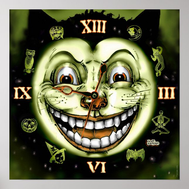 Black Cat 13 Clock Halloween Poster (Front)