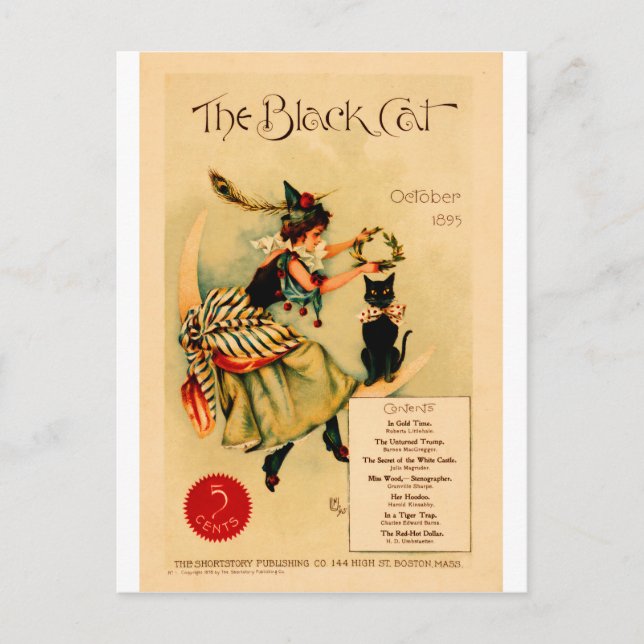 Black Cat 1 , Vintage Poster Postcard (Front)