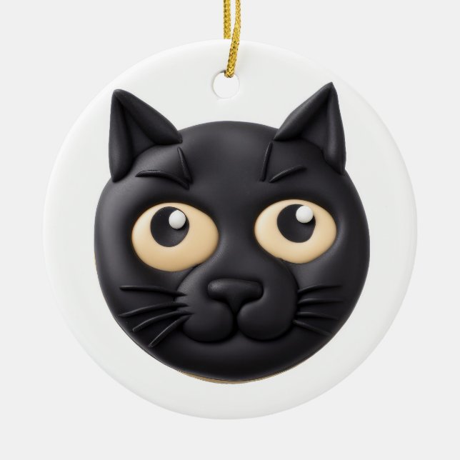 Black Cat 3D Inspired Ceramic Ornament (Front)
