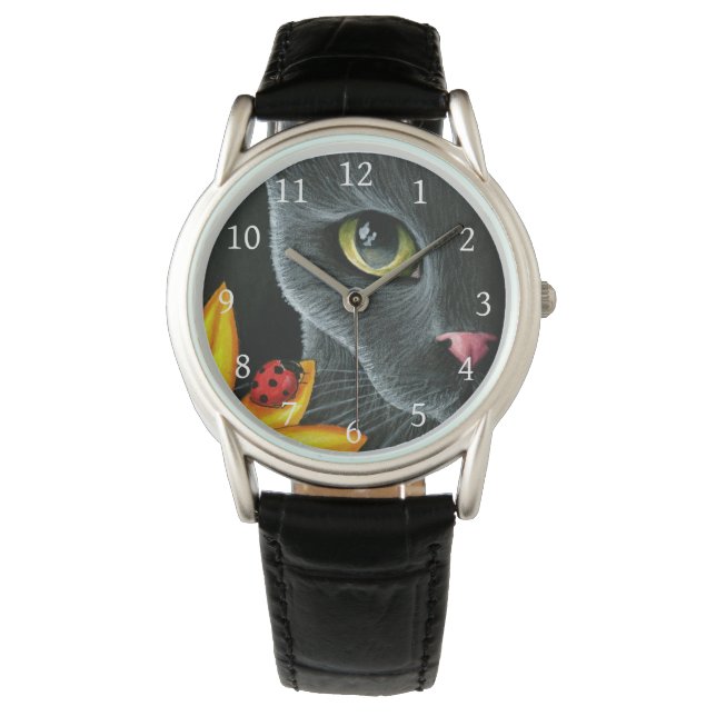 Black Cat 510 ladybug Yellow flower Watch (Front)