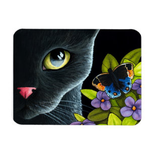 Black Cat 557 Blue butterfly Flowers Magnet