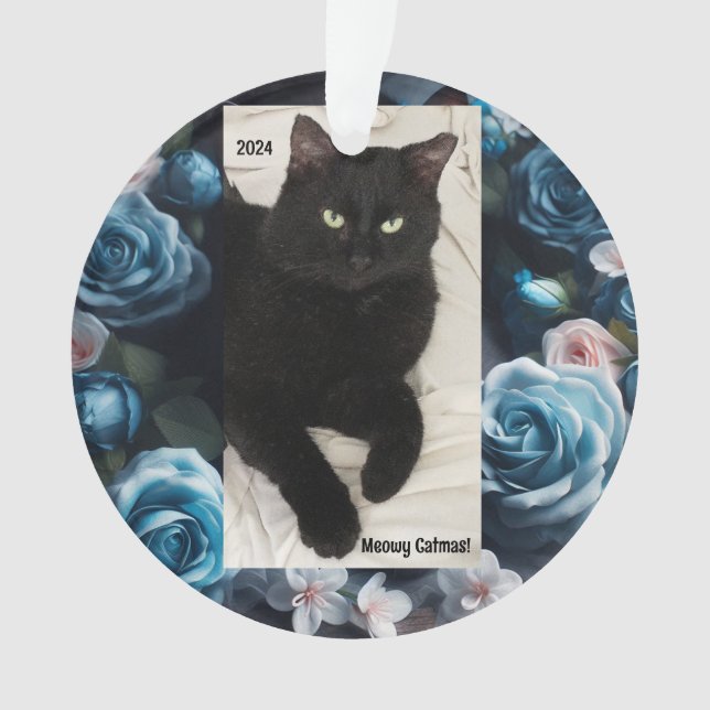 Black Cat Acrylic Ornament - Meowy Catmas  (Front)