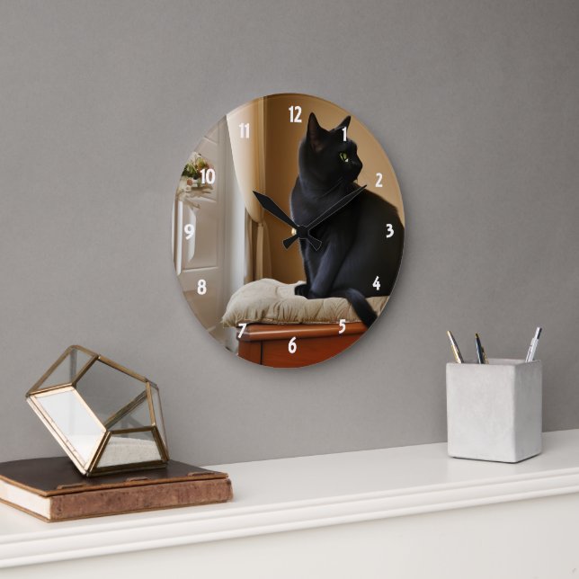 Black Cat Acrylic Wall Clock (Office)