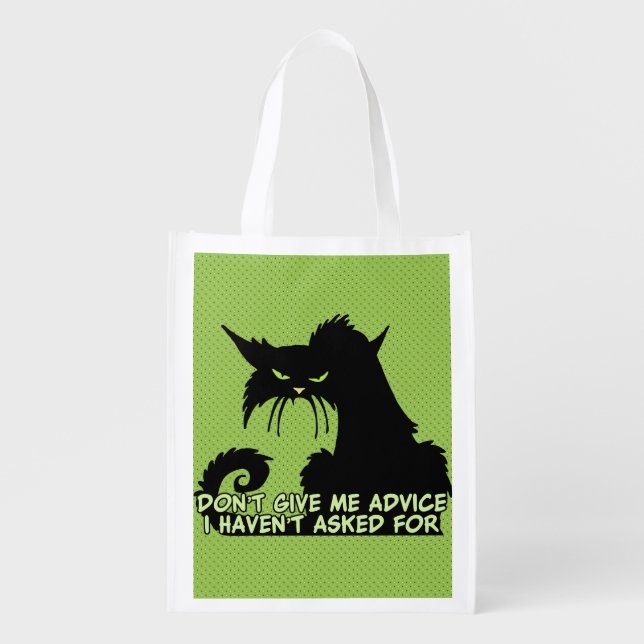 Black Cat Advice Saying Grocery Bag (Front)
