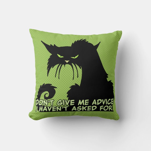 Black Cat Advice Saying Throw Pillow (Front)
