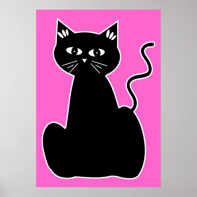 Black Cat Against a Hot Pink Background Poster (Front)