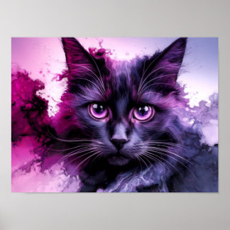 Black Cat Alcohol Ink Colorful Poster Art Print