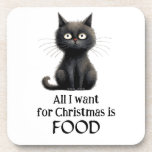 Black Cat All I Want for Christmas is Food Beverage Coaster